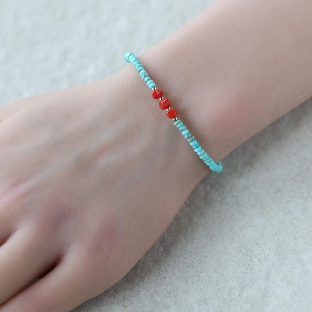 Arizona Turquoise And Italian Coral Bracelet Dainty Gemstone Jewelry Minimalist December Birthstone Birthday Gift Women Christmas Mom Wife