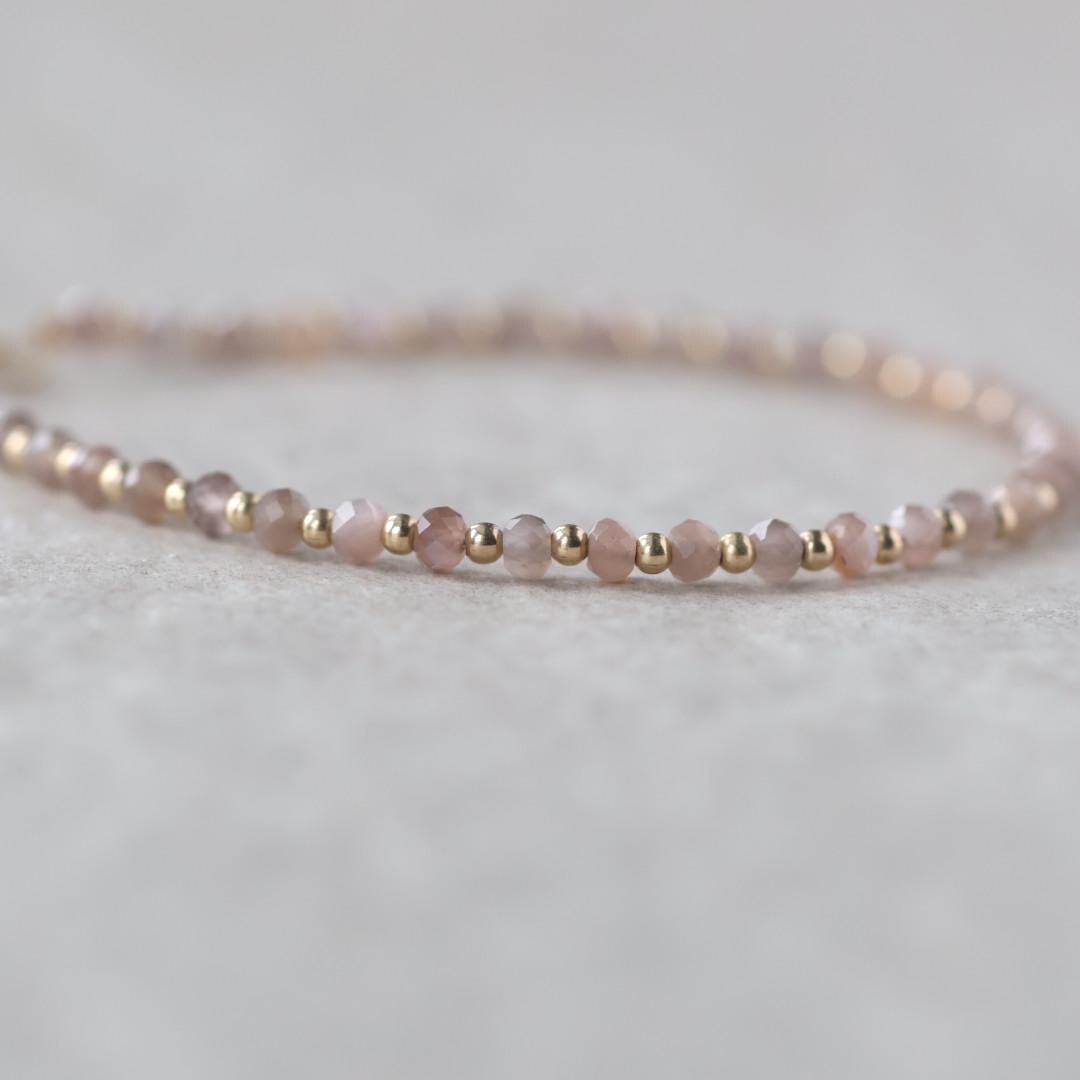 Chocolate Moonstone Bracelet Dainty Gemstone Beaded Jewelry Minimalist June Birthstone Birthday Gift for Women Mom Wife Friend Daughter