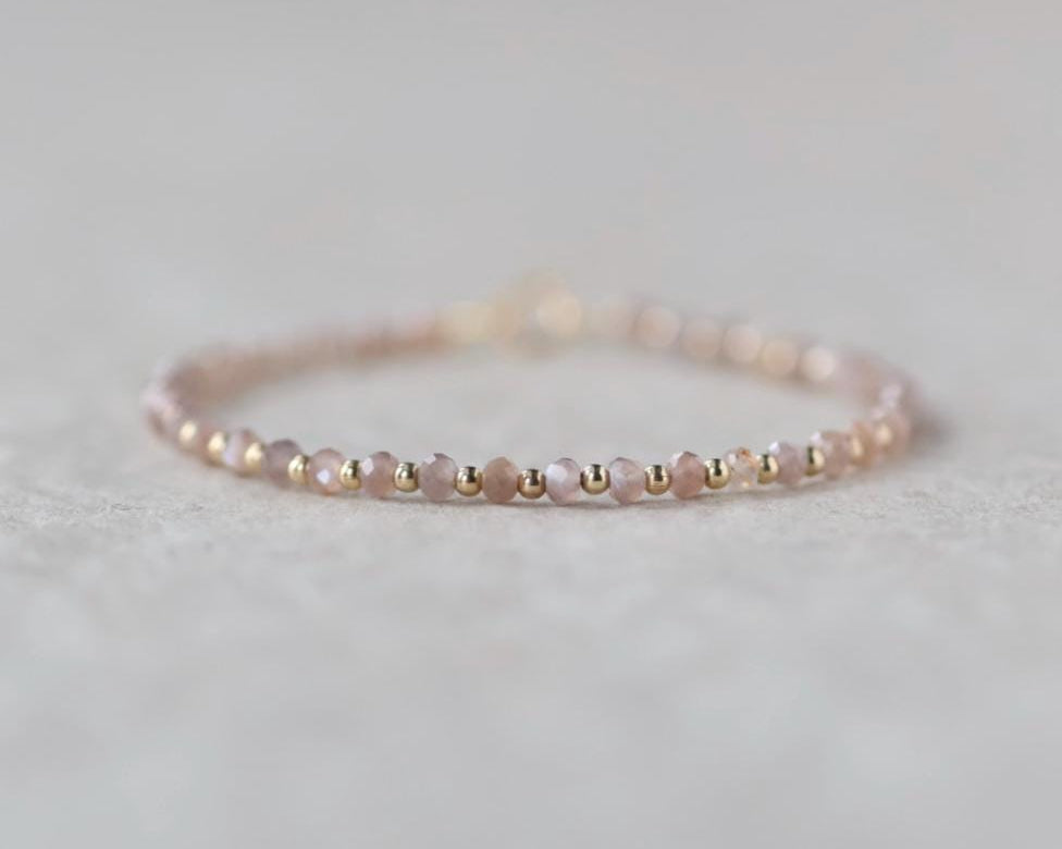 Chocolate Moonstone Bracelet Dainty Gemstone Beaded Jewelry Minimalist June Birthstone Birthday Gift for Women Mom Wife Friend Daughter