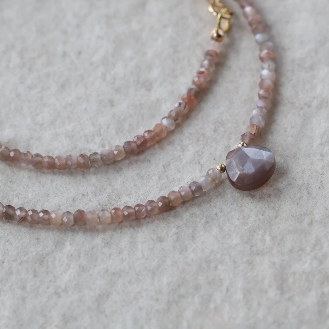 Chocolate Moonstone Necklace Dainty Beaded Choker Layering Gemstone Crystal Minimalist Jewelry Birthday Gift Women October Birthstone Wife
