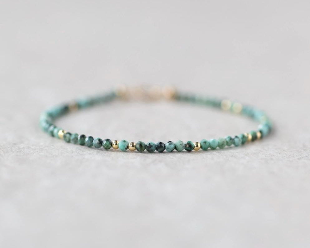 Tiny Turquoise Bracelet Dainty Gemstone Beaded Bracelet Minimalist Blue Green Crystal December Birthstone Birthday Gift Daughter Wife Mom