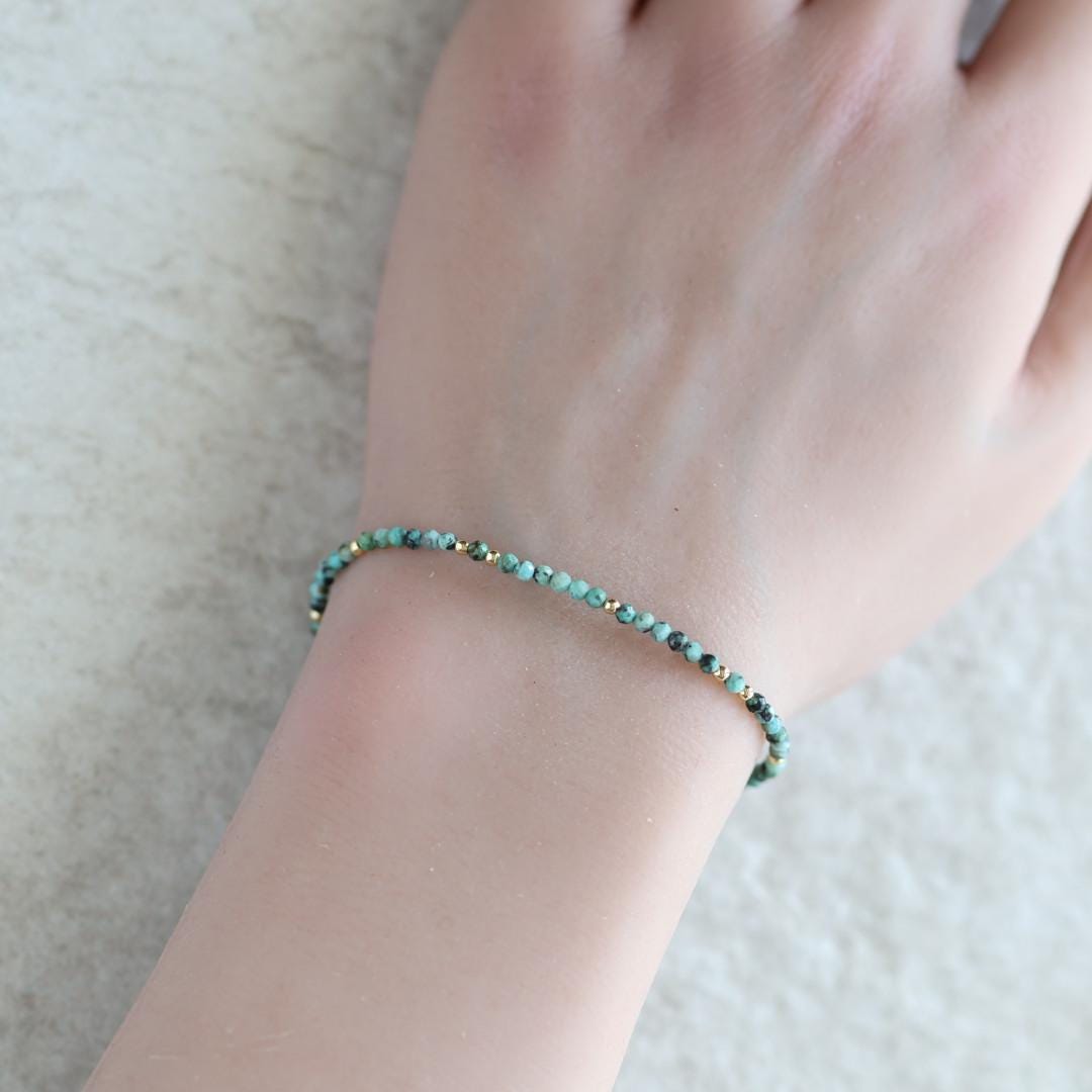 Tiny Turquoise Bracelet Dainty Gemstone Beaded Bracelet Minimalist Blue Green Crystal December Birthstone Birthday Gift Daughter Wife Mom