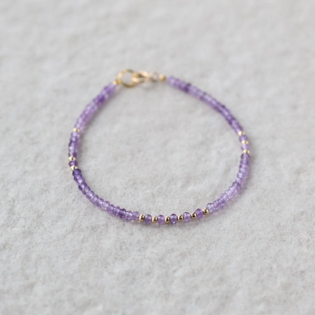 Tiny Amethyst Bracelet Dainty Gold Filled Gemstone Beaded Bracelet Purple Crystal Jewelry Boho February Birthstone Birthday Gift Mom Wife
