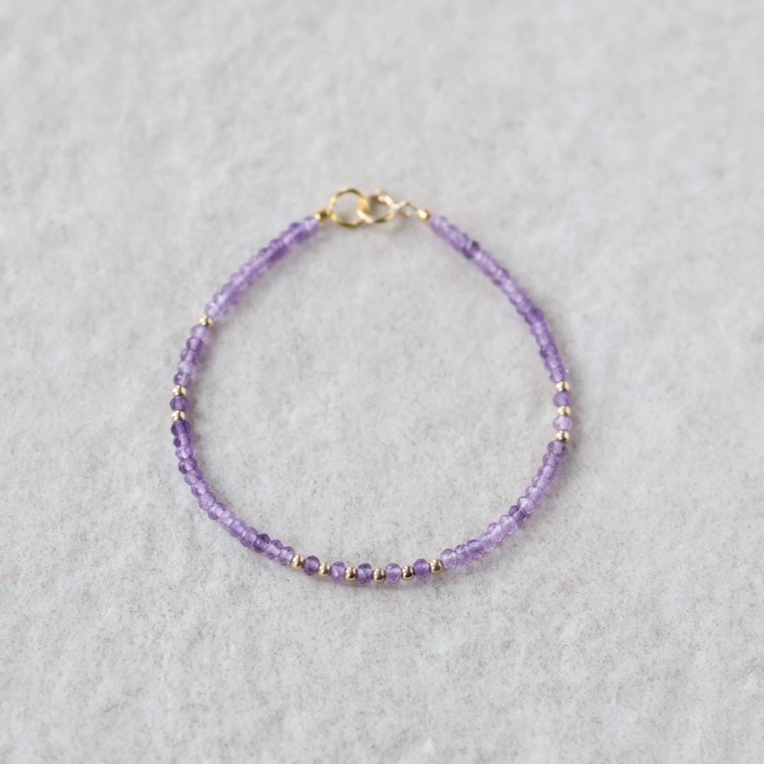 Tiny Amethyst Bracelet Dainty Gold Filled Gemstone Beaded Bracelet Purple Crystal Jewelry Boho February Birthstone Birthday Gift Mom Wife