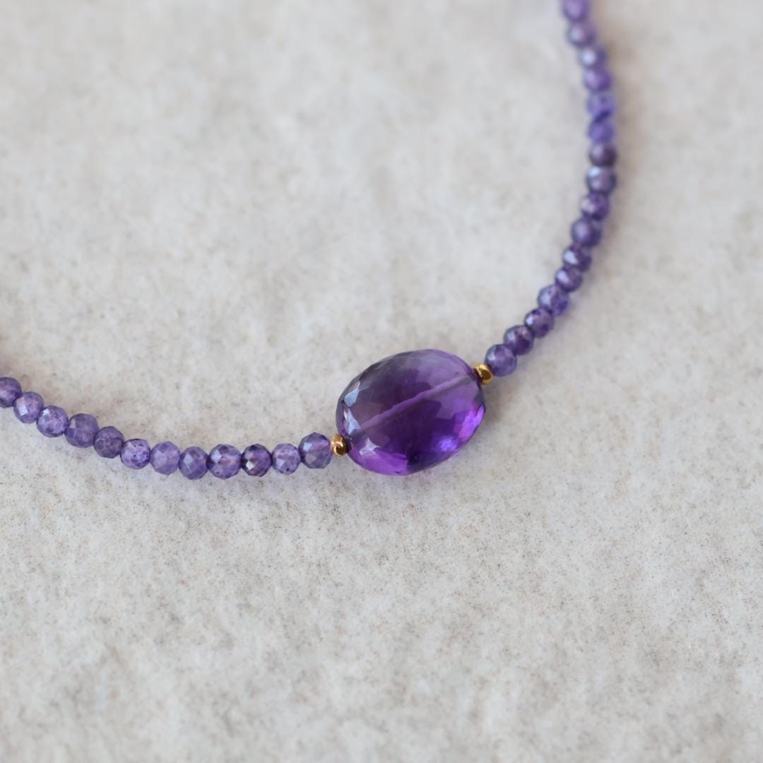 Tiny Amethyst Bracelet Dainty Gold Filled Gemstone Beaded Bracelet Purple Crystal Jewelry Boho February Birthstone Birthday Gift Mom Wife