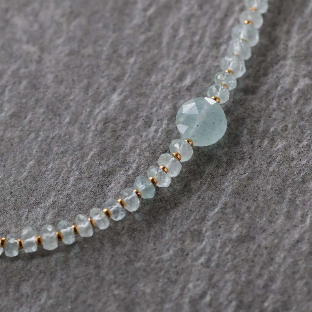 Dainty Aquamarine Necklace Beaded Choker Layering Simple Necklace Minimalist Jewelry Gift March Birthstone Mom Wife Bridesmaids
