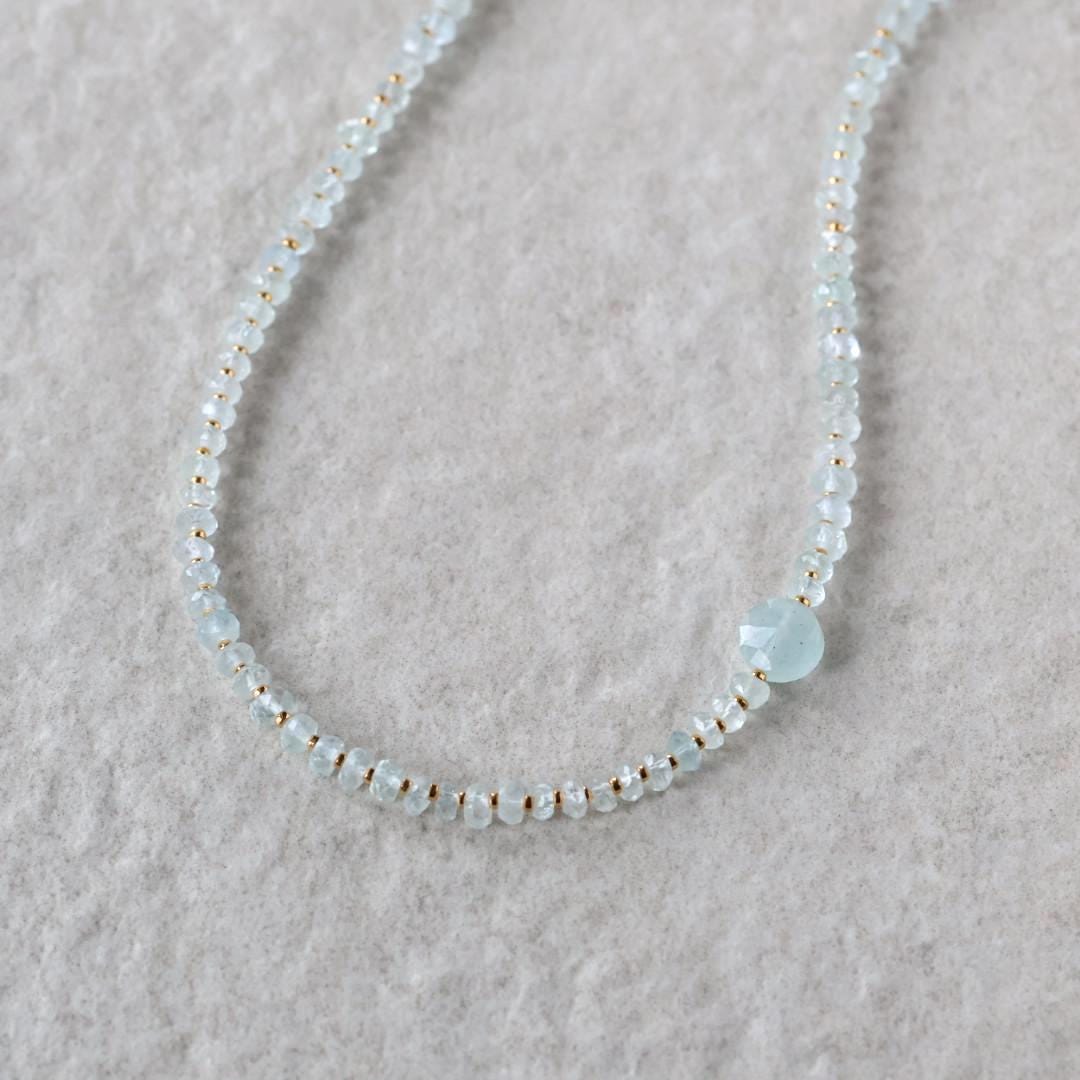 Dainty Aquamarine Necklace Beaded Choker Layering Simple Necklace Minimalist Jewelry Gift March Birthstone Mom Wife Bridesmaids