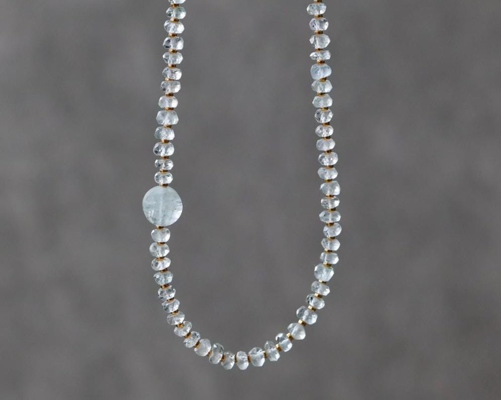 Dainty Aquamarine Necklace Beaded Choker Layering Simple Necklace Minimalist Jewelry Gift March Birthstone Mom Wife Bridesmaids