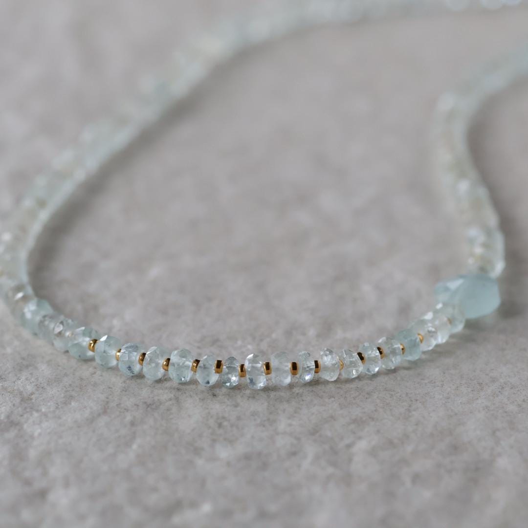 Dainty Aquamarine Necklace Beaded Choker Layering Simple Necklace Minimalist Jewelry Gift March Birthstone Mom Wife Bridesmaids