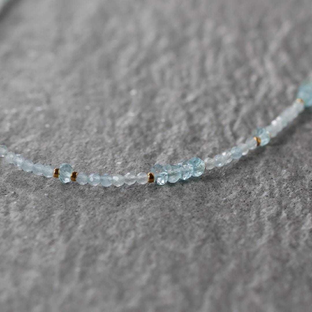 Dainty Aquamarine Necklace Beaded Choker Layering Simple Necklace Minimalist Jewelry Gift March Birthstone Mom Wife Bridesmaids