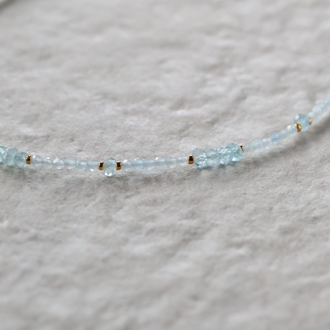Dainty Aquamarine Necklace Beaded Choker Layering Simple Necklace Minimalist Jewelry Gift March Birthstone Mom Wife Bridesmaids