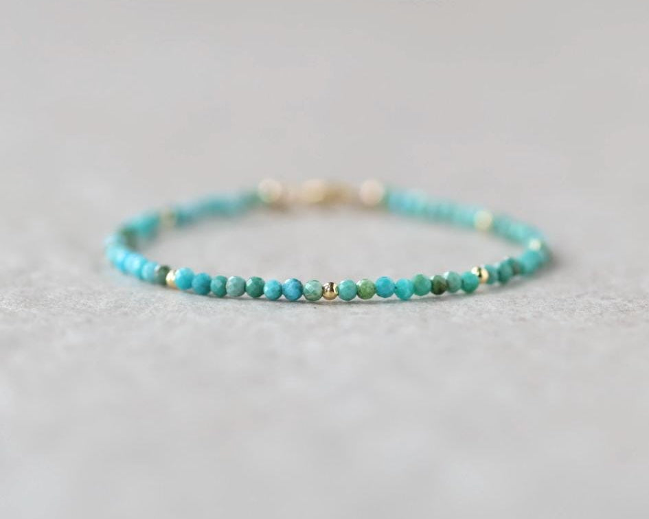Tiny Arizona Turquoise Bracelet Dainty Gemstone Beaded Bracelet Blue Crystal December Birthstone Jewelry Minimalist Birthday Gift Bride Wife