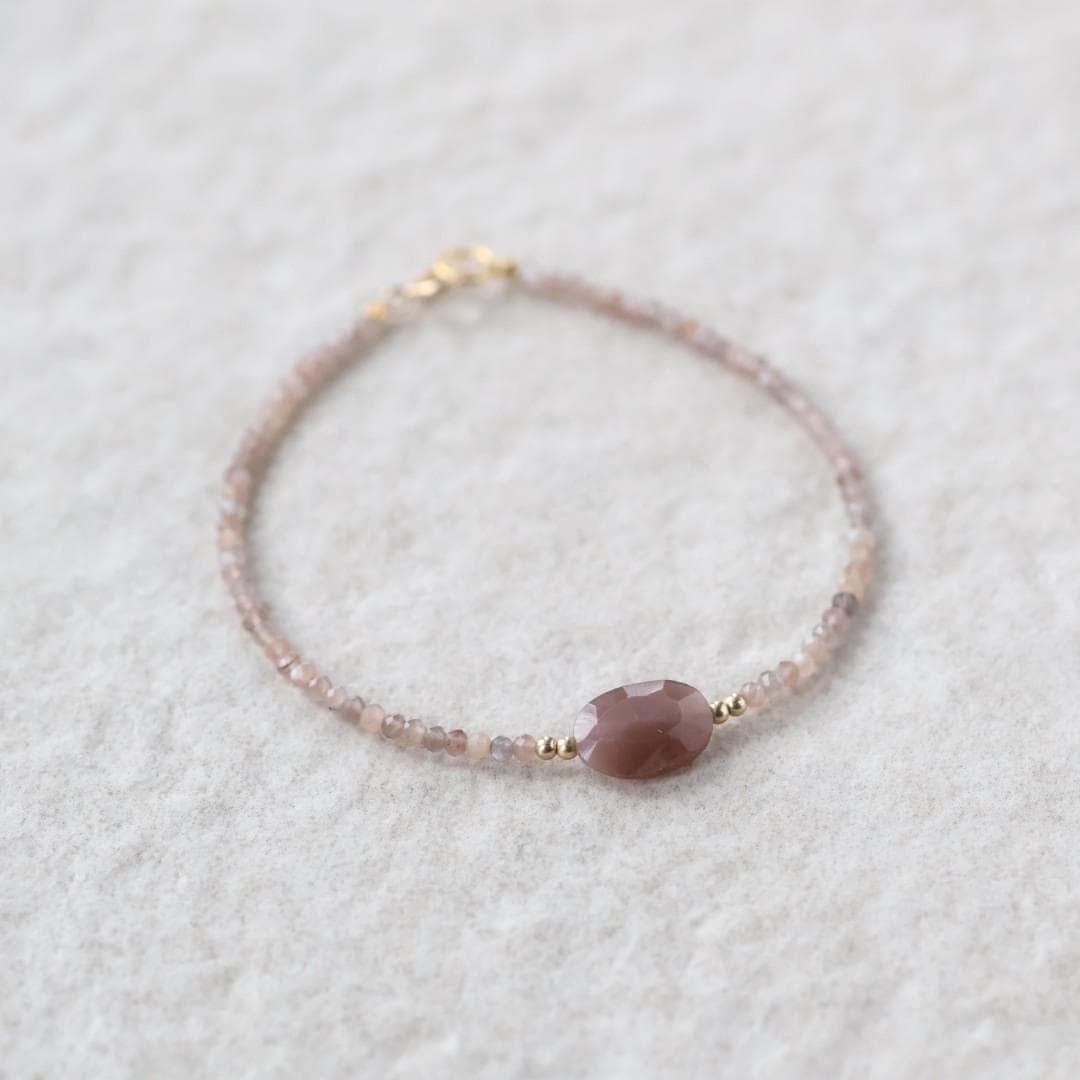 Tiny Chocolate Moonstone Bracelet Dainty Gemstone Beaded Jewelry Minimalist June Birthstone Birthday Gift for Women Mom Wife Friend Daughter