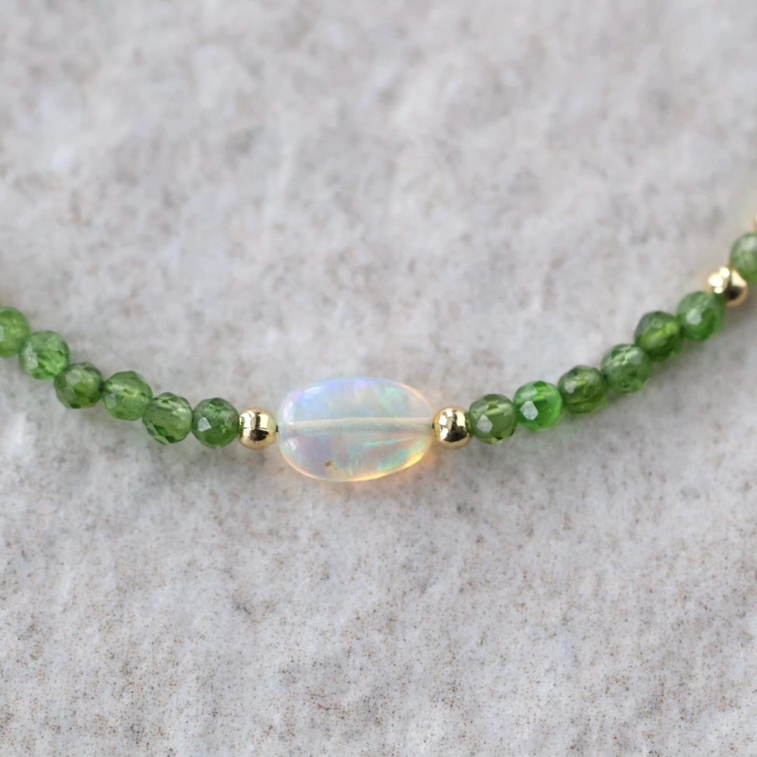 Tiny Opal Bracelet Dainty Diopside Gemstone Beaded Jewelry Green Crystal October Birthstone Minimalist Jewelry Birthday Gift for Wife Mom