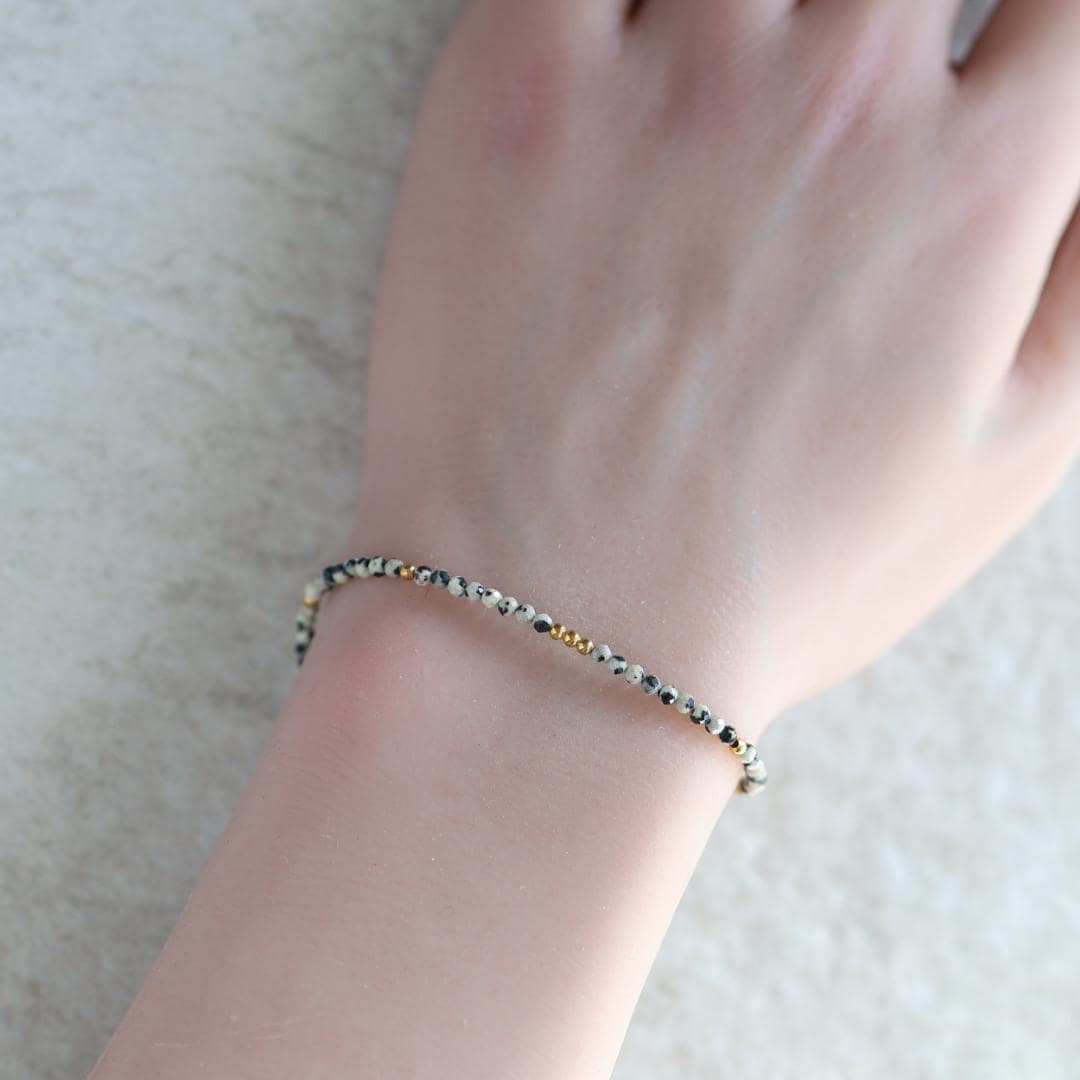 Tiny Dalmatian Jasper Bracelet Dainty Spotted Jasper Gemstone Beaded Bracelet Trendy Crystal Jewelry Minimalist Birthday for Women Sister