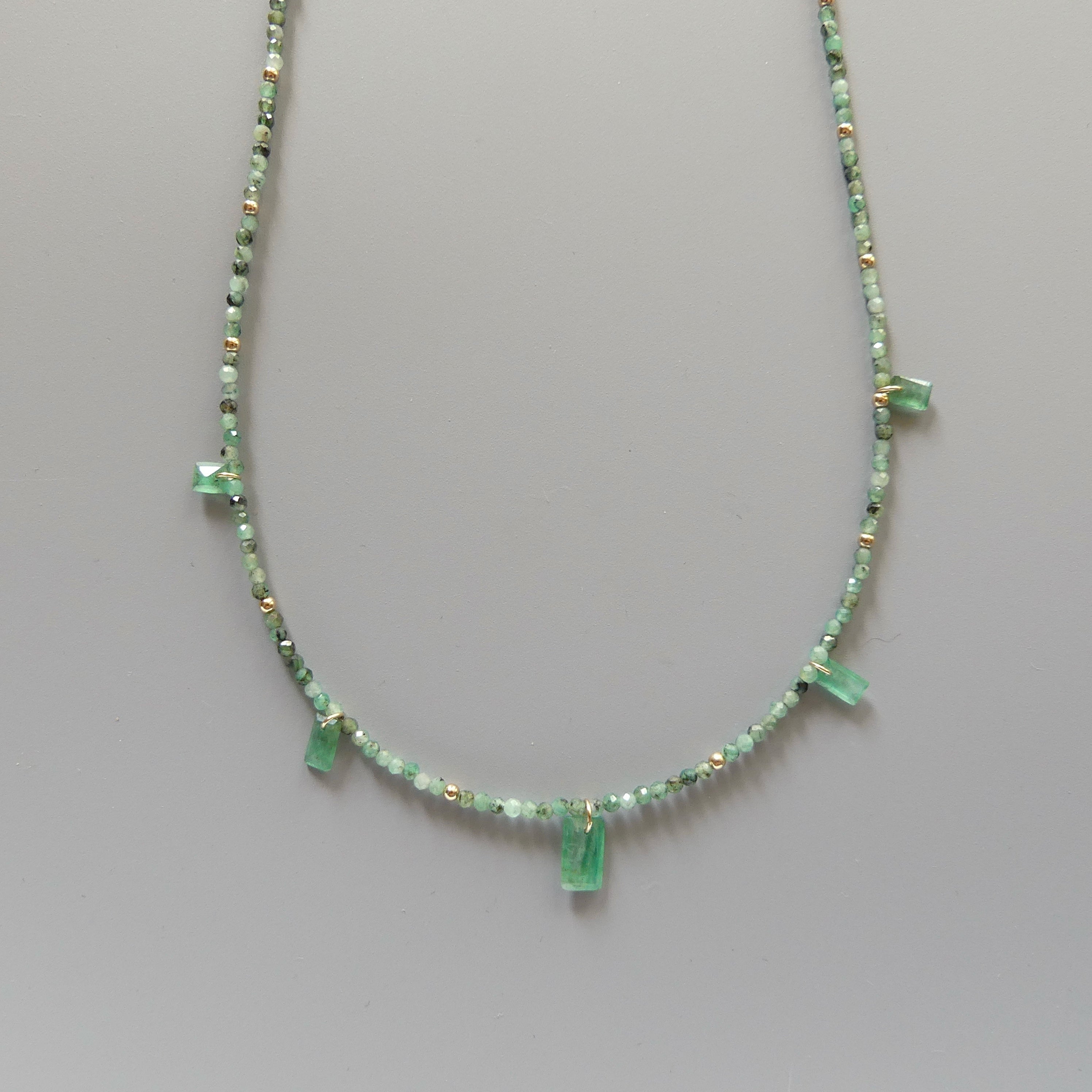 Tiny Emerald Beaded Necklace Layering Dainty Emerald Choker Sparkly Crystal Minimalist Jewelry Birthday Gift For Women May Birthstone