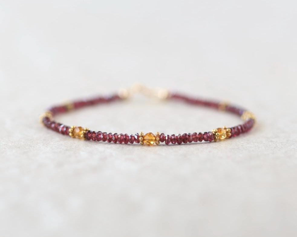 Dainty Garnet and Madeira Citrine Bracelet
