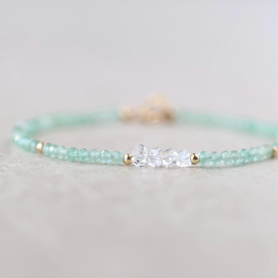 Dainty Green Aventurine and Herkimer Diamond Bracelet
