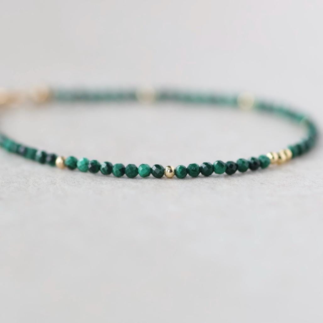 Tiny Malachite Bracelet Dainty Green Gemstone Beaded Jewelry Minimalist Bracelet Chic Everyday Jewelry Stacking Gift for Women Bridesmaids