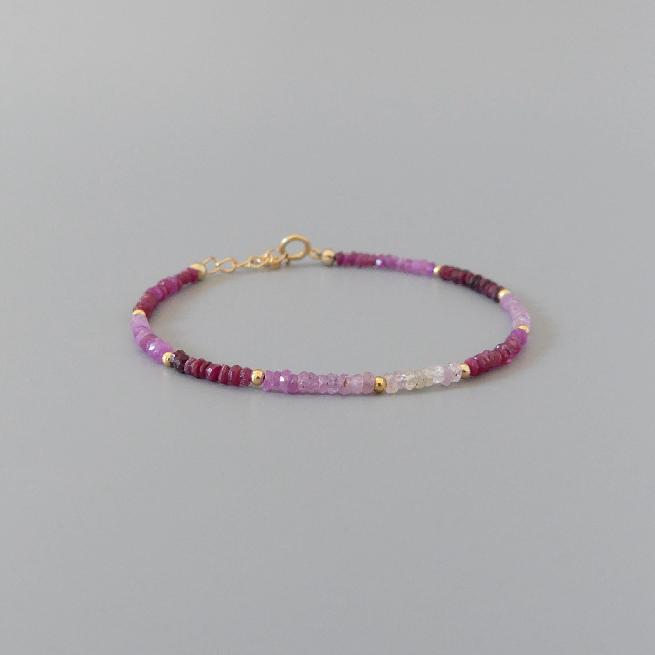 Tiny Ombre Ruby Bracelet Dainty Gold Filled Bead Bracelet Minimalist July Birthstone Bracelet Stacking Birthday Gift 40th Anniversary