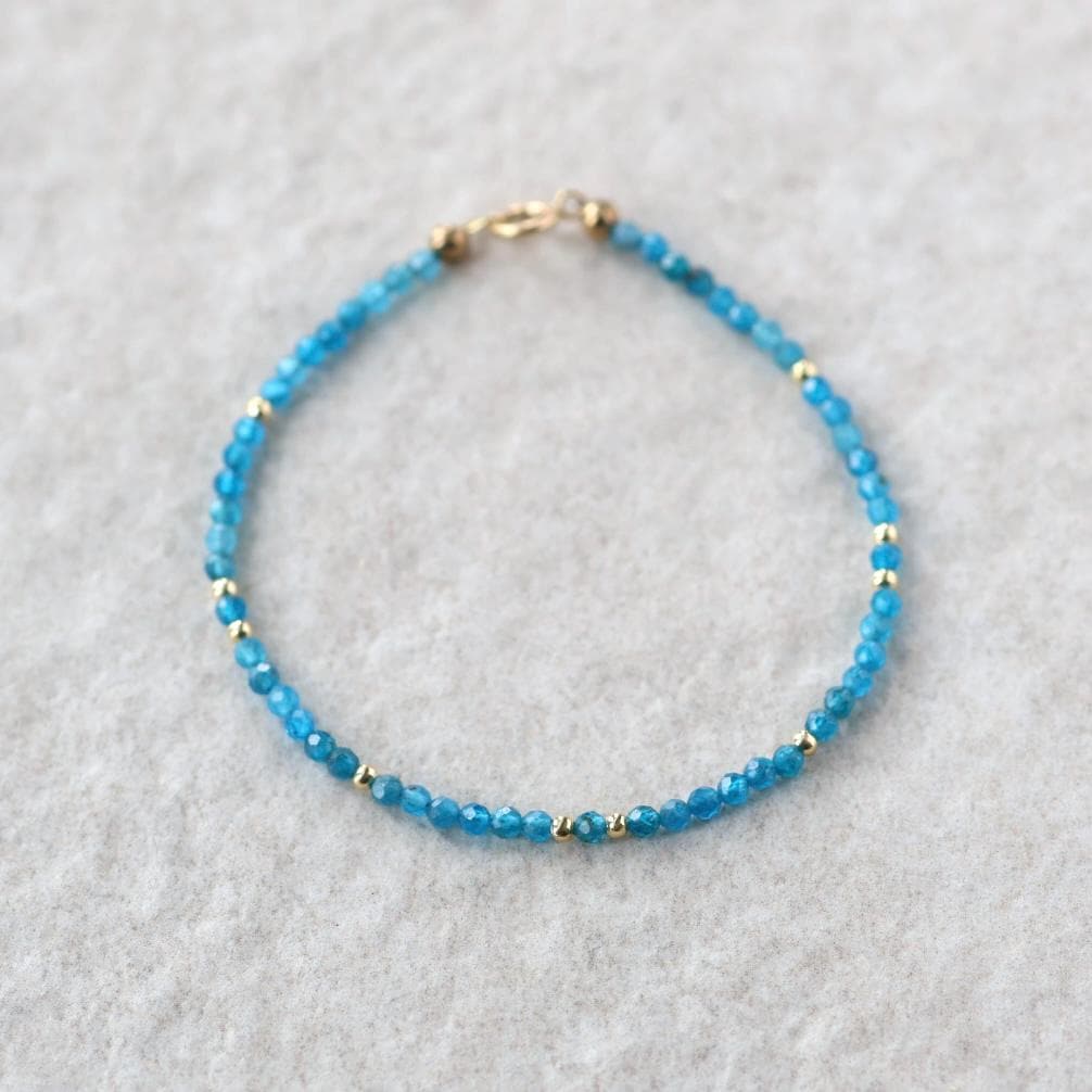 Tiny Neon Apatite Bracelet Dainty Gemstone Beaded Bracelet Blue Crystal Jewelry Minimalist Boho Chic Birthday Gift for Mom Wife Bridesmaids