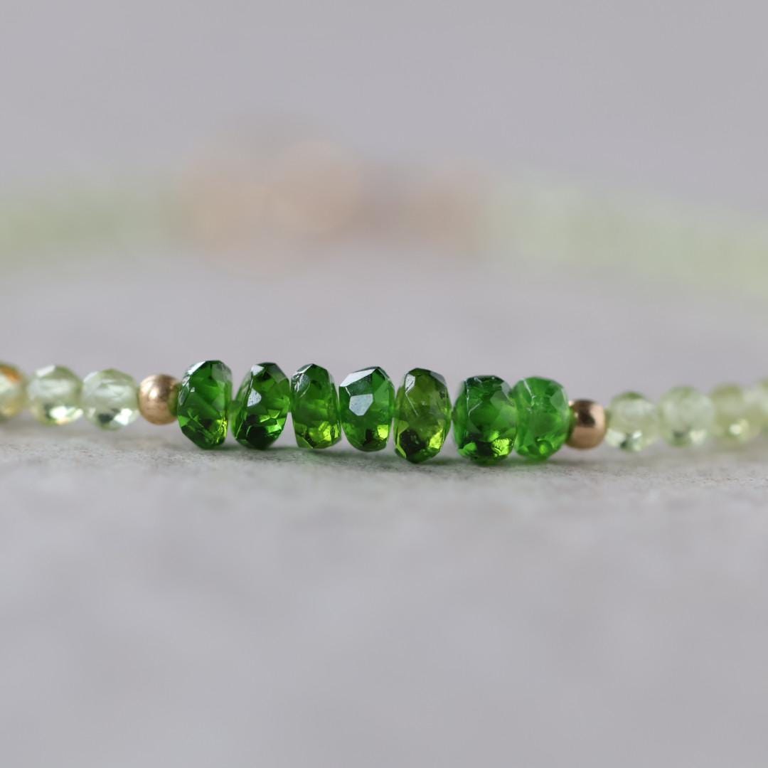 Tiny Peridot Bracelet Dainty Chrome Diopside Gemstone Beaded Bracelet Green Crystal Minimalist Jewelry August Birthstone Birthday Gift Mom