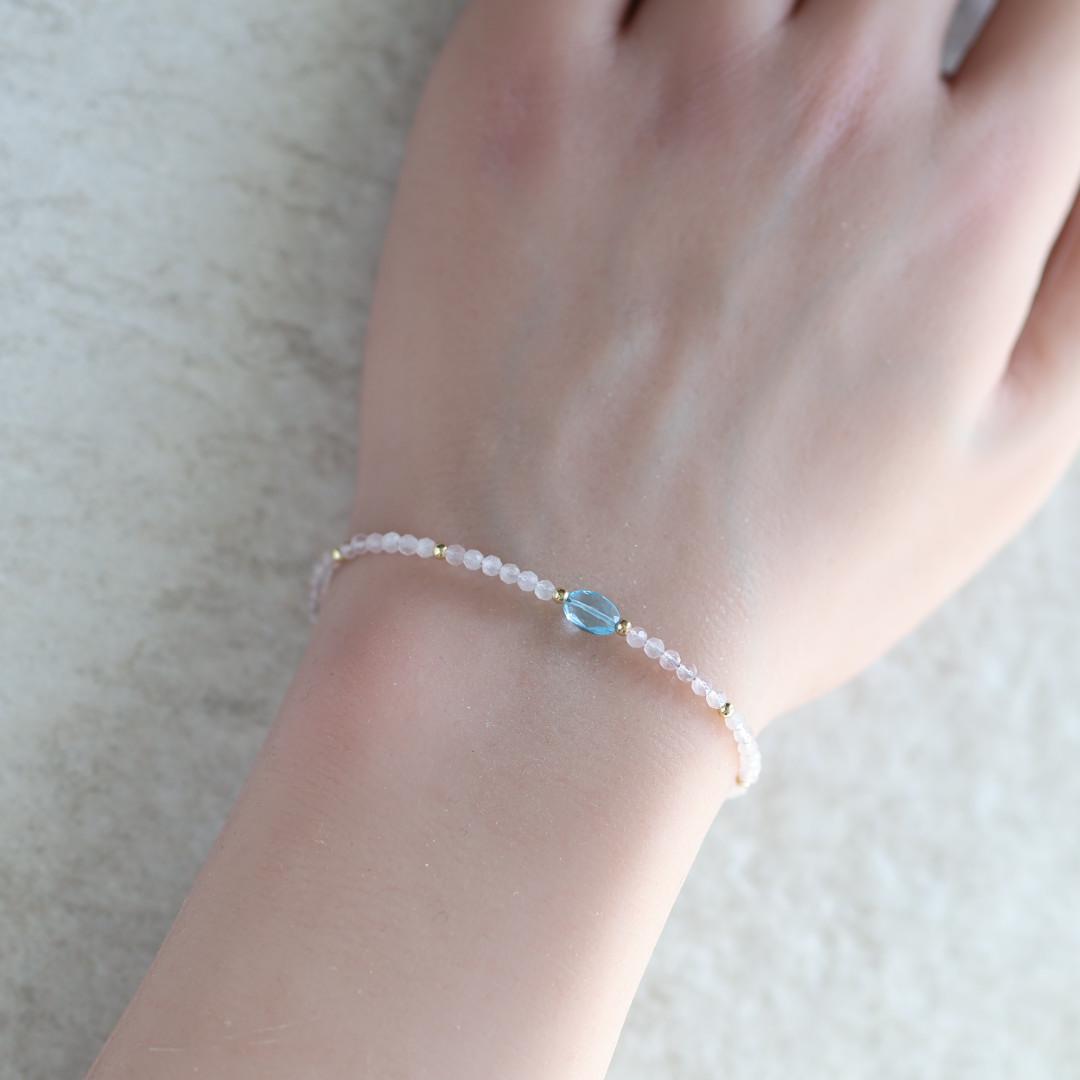 Tiny Pink Morganite Bracelet Dainty Swiss Blue Topaz Gemstone Beaded Jewelry Minimalist Crystal Bracelet Birthday Gift For Women Daughter