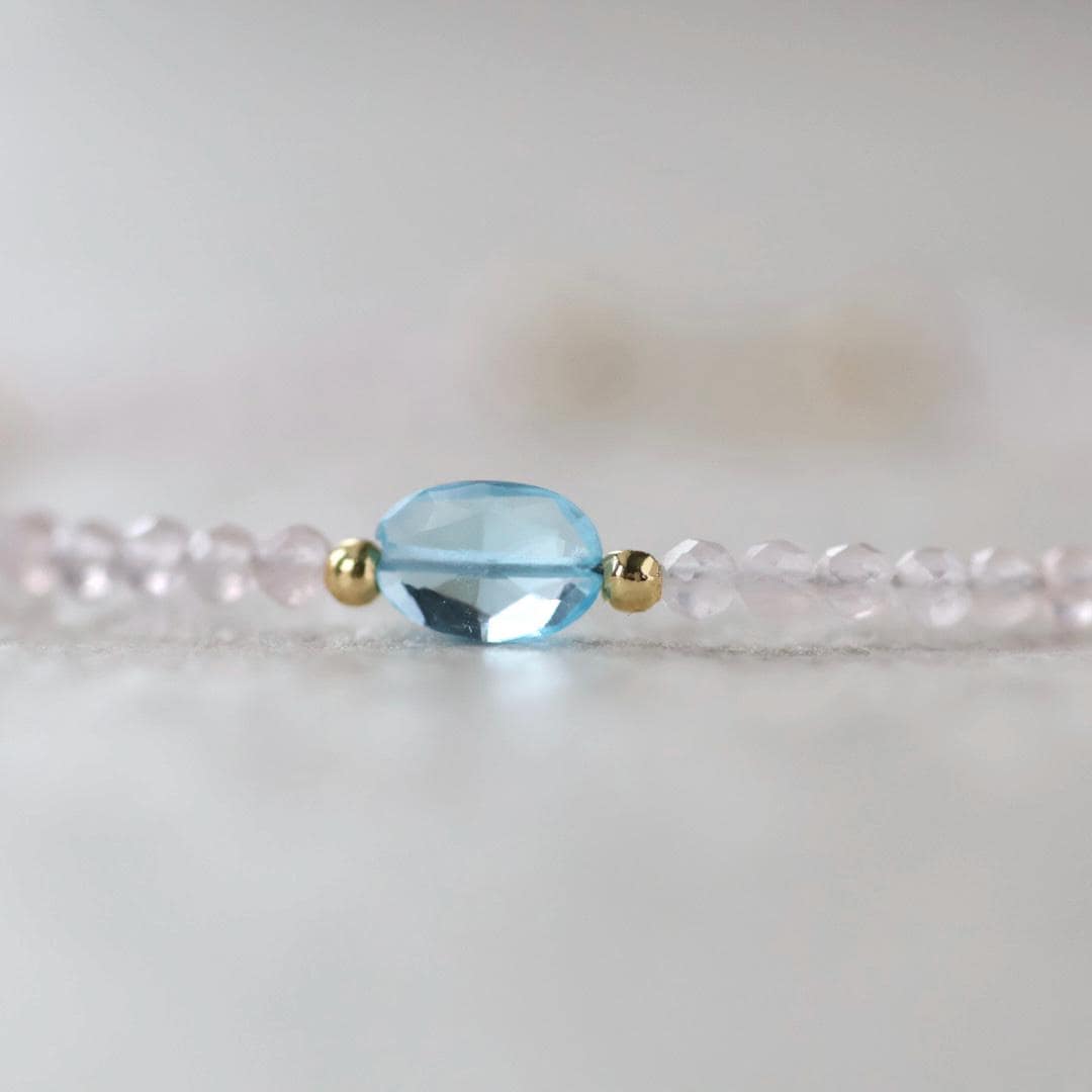 Tiny Pink Morganite Bracelet Dainty Swiss Blue Topaz Gemstone Beaded Jewelry Minimalist Crystal Bracelet Birthday Gift For Women Daughter