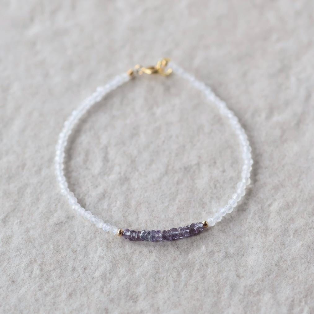 Tiny Alexandrite Bracelet Dainty Moonstone Gemstone Beaded Jewelry Minimalist Stacking Bracelet Skinny June Birthstone Gift Bridesmaid Mom