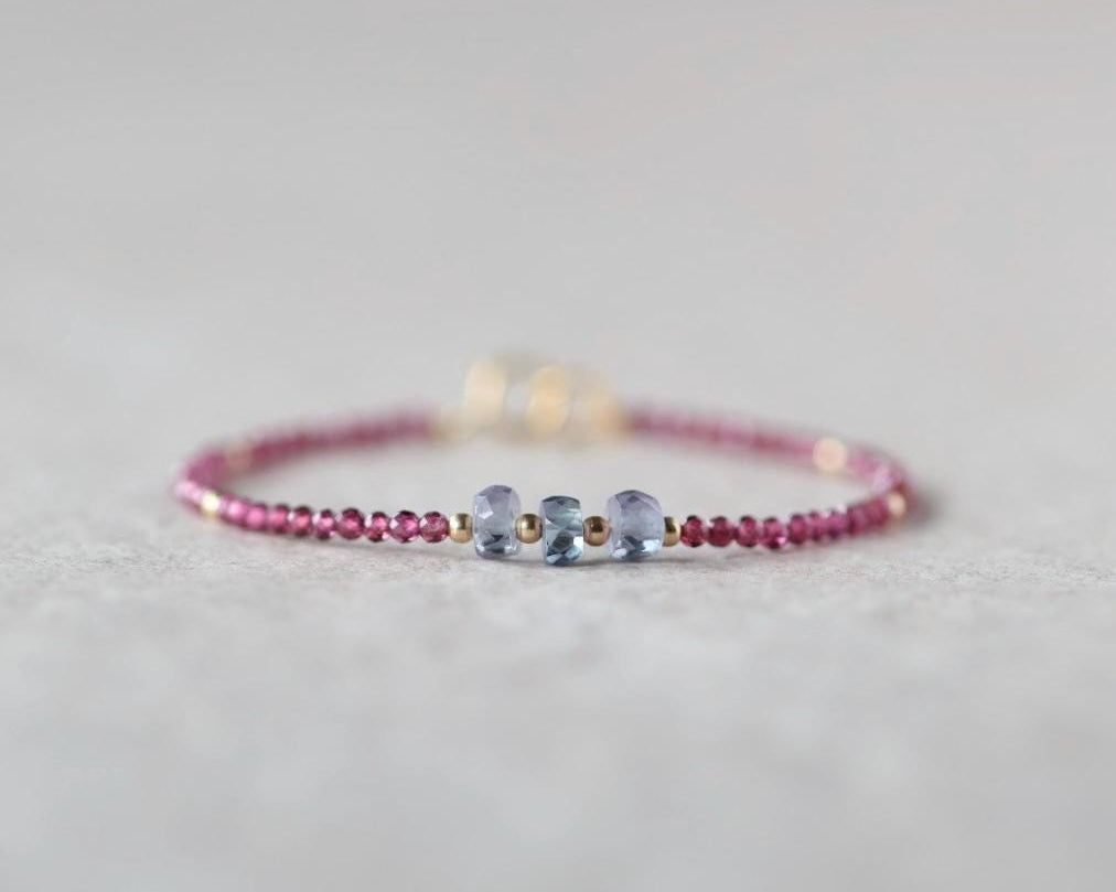 Tiny Alexandrite Bracelet Dainty Rhodolite Garnet Gemstone Beaded Jewelry Minimalist Stacking Bracelet Birthstone Birthday Gift Mom Wife