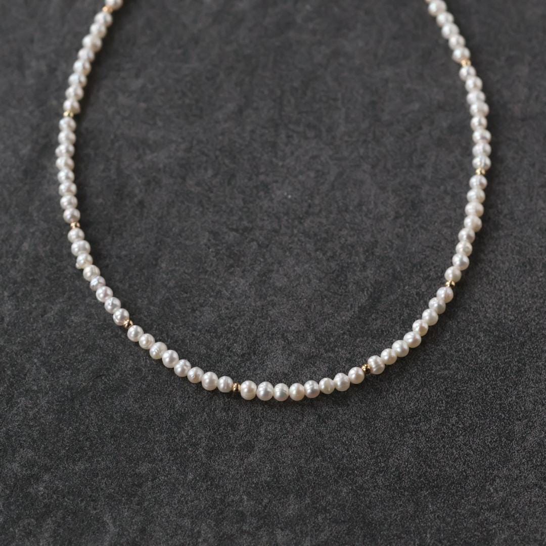 Dainty Pearl Necklace Beaded Pearl Choker Layering Natural Pearl Simple Necklace Minimalist Jewelry Gift June Birthstone Mom Wife Bridesmaid