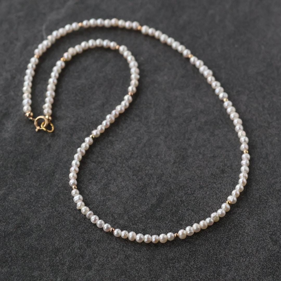 Dainty Pearl Necklace Beaded Pearl Choker Layering Natural Pearl Simple Necklace Minimalist Jewelry Gift June Birthstone Mom Wife Bridesmaid
