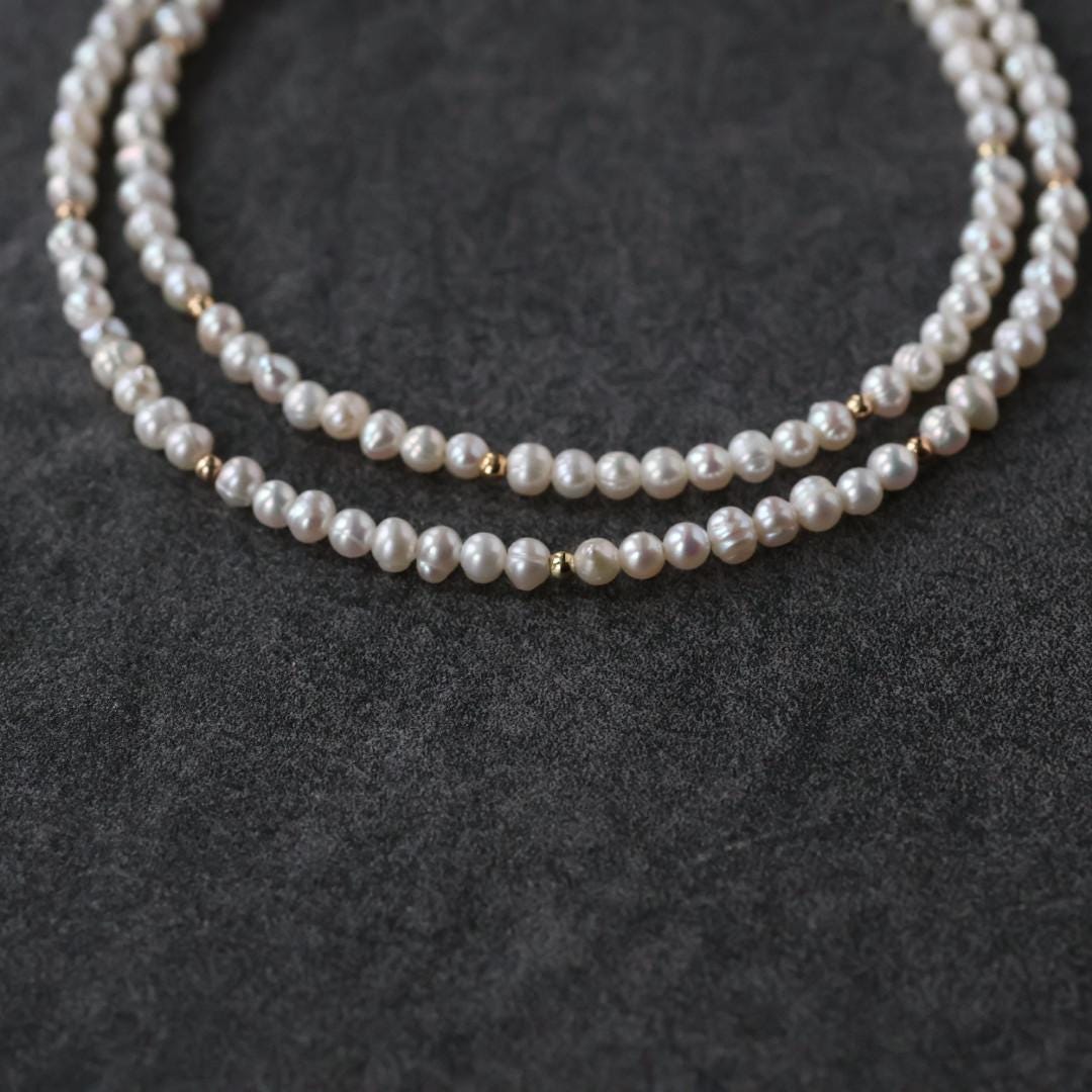 Dainty Pearl Necklace Beaded Pearl Choker Layering Natural Pearl Simple Necklace Minimalist Jewelry Gift June Birthstone Mom Wife Bridesmaid