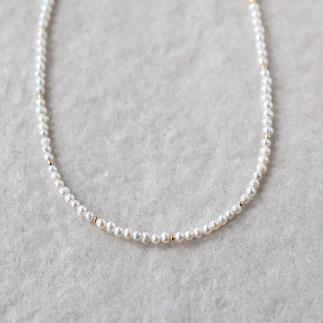 Dainty Pearl Necklace Beaded Pearl Choker Layering Natural Pearl Simple Necklace Minimalist Jewelry Gift June Birthstone Mom Wife Bridesmaid