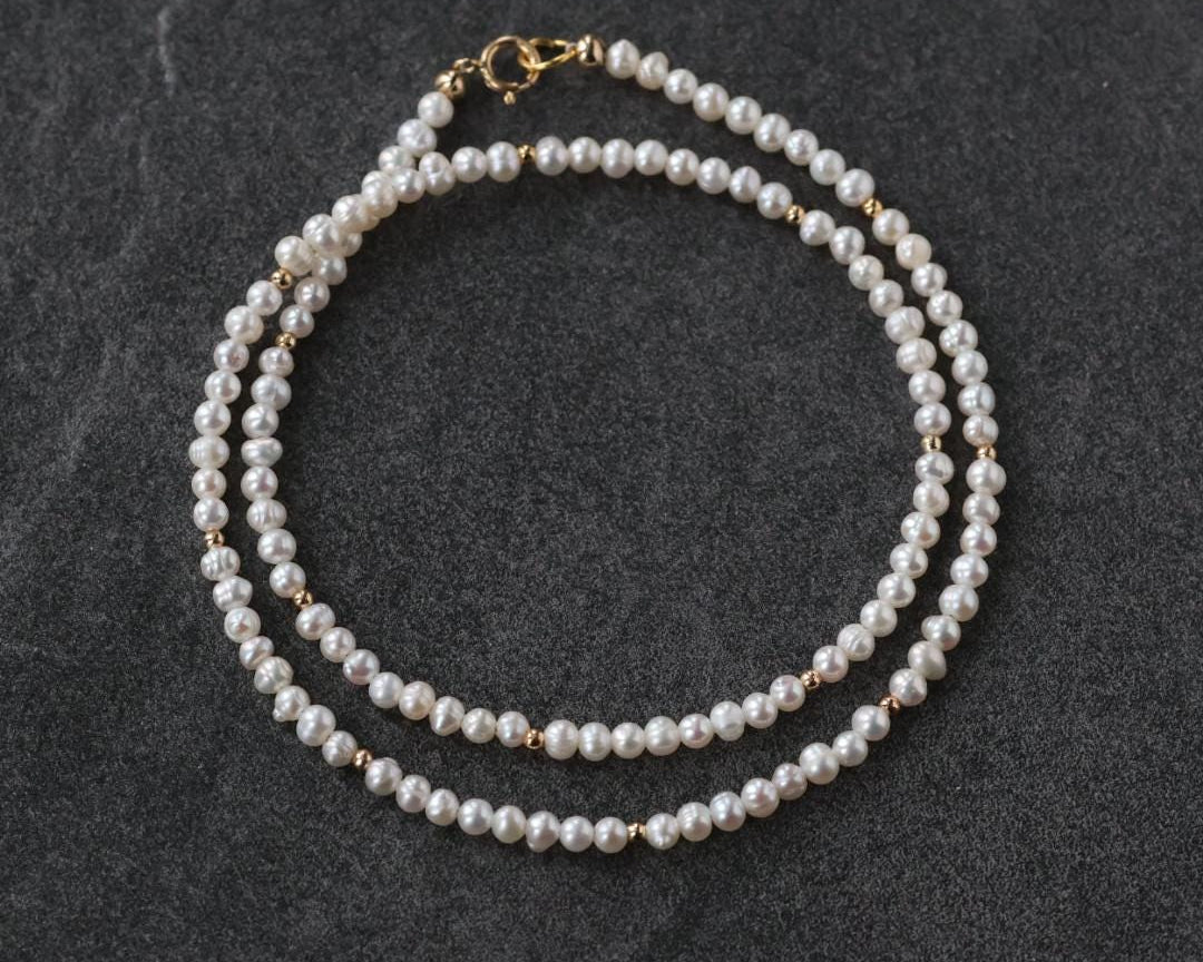 Dainty Pearl Necklace Beaded Pearl Choker Layering Natural Pearl Simple Necklace Minimalist Jewelry Gift June Birthstone Mom Wife Bridesmaid