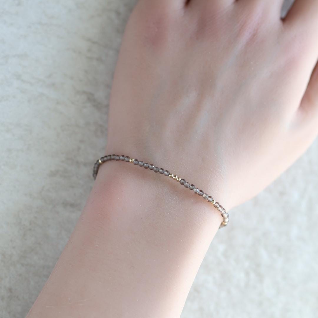 Tiny Smoky Quartz Bracelet Dainty Gemstone Beaded Bracelet Brown Crystal Minimalist Jewelry Everyday Birthday Gift Daughter Wife Bridesmaids
