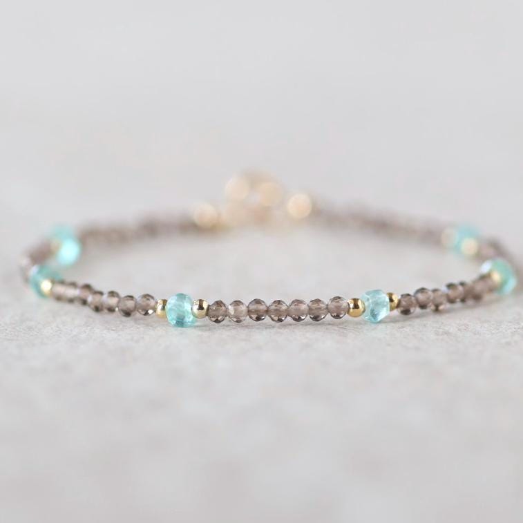 Dainty Smoky Quartz and Neon Apatite Bracelet