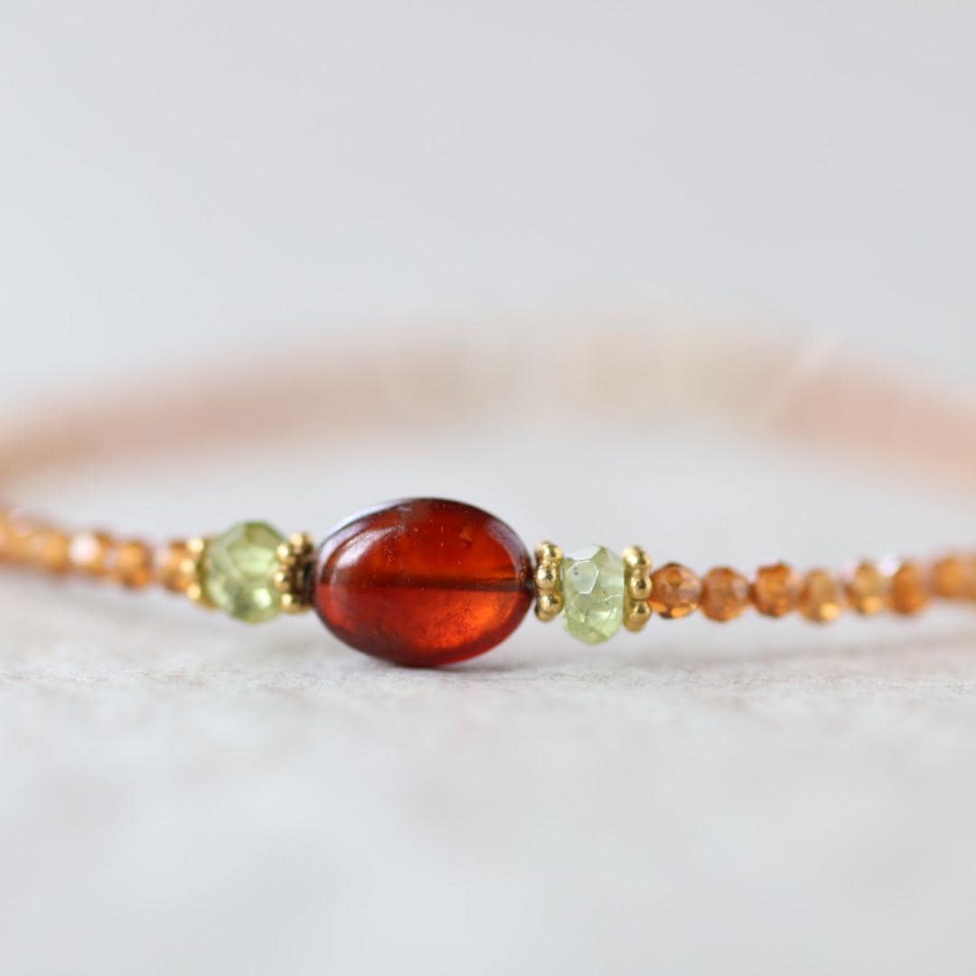 Dainty Spessartine Garnet Bracelet Peridot Gold Filled Beaded Jewelry Minimalist Skinny Bracelet Birthstone Bracelet Gift Bridesmaids Mom