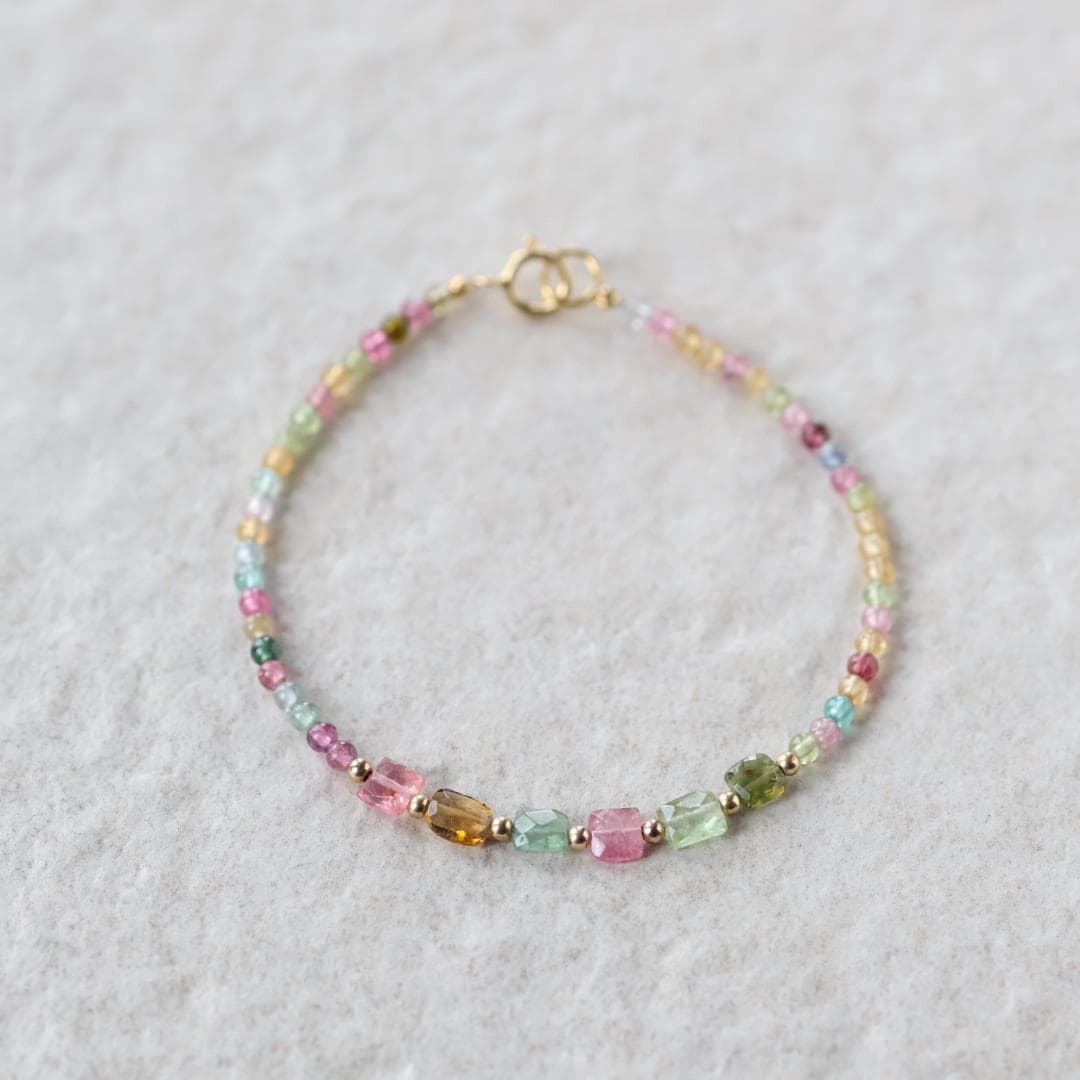 Tiny Watermelon Tourmaline Bracelet Dainty Tourmaline Jewelry Minimalist Bracelet Rainbow Crystal bracelet October Birthstone Birthday Gift