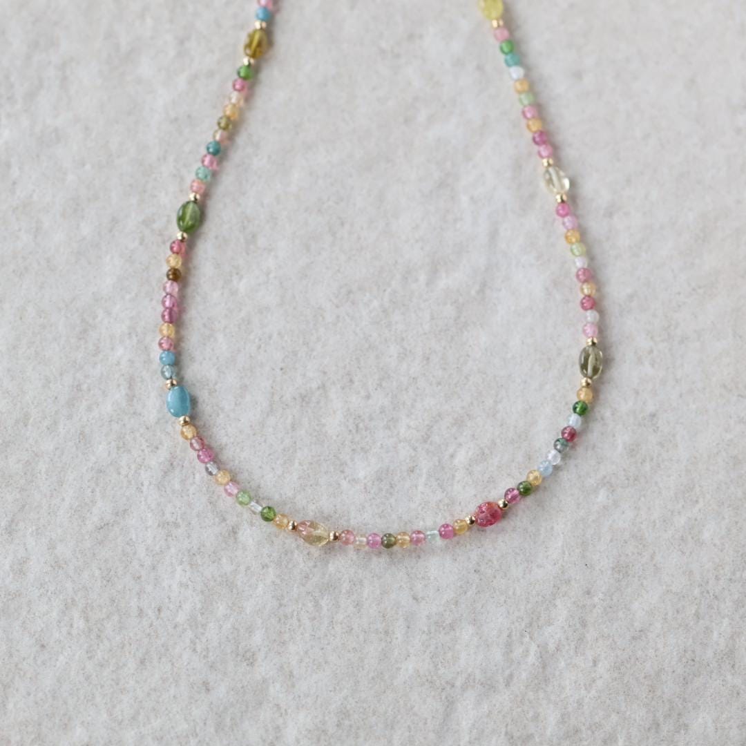 Dainty Watermelon Tourmaline Necklace Beaded Choker Colorful Layering Gemstone Crystal Minimalist Jewelry Birthday Gift October Birthstone