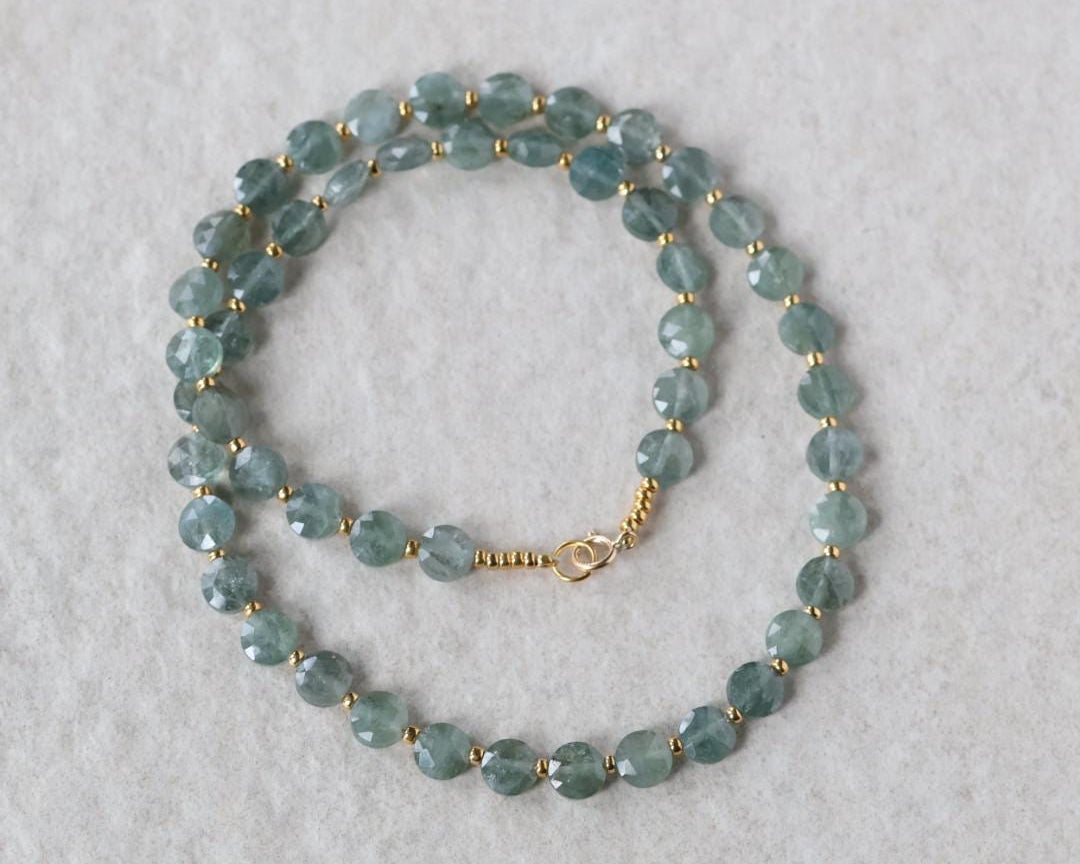Dainty Moss Aquamarine Necklace Beaded Choker Layering Simple Necklace Minimalist Jewelry Gift March Birthstone Mom Wife Bridesmaids
