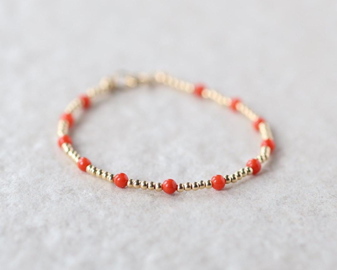 Italian Coral Bracelet Dainty Red Coral Jewelry Minimalist Gold Filled Beads Bracelet October Birthstone 35th anniversary gift bridesmaid