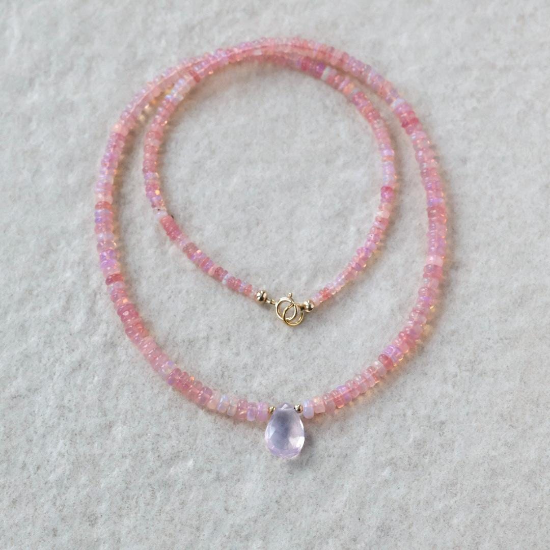 Opal Necklace Lavender Quartz Beaded Choker Pink Opal Layering Gemstone Crystal Minimalist Jewelry Birthday Gift Women October Birthstone