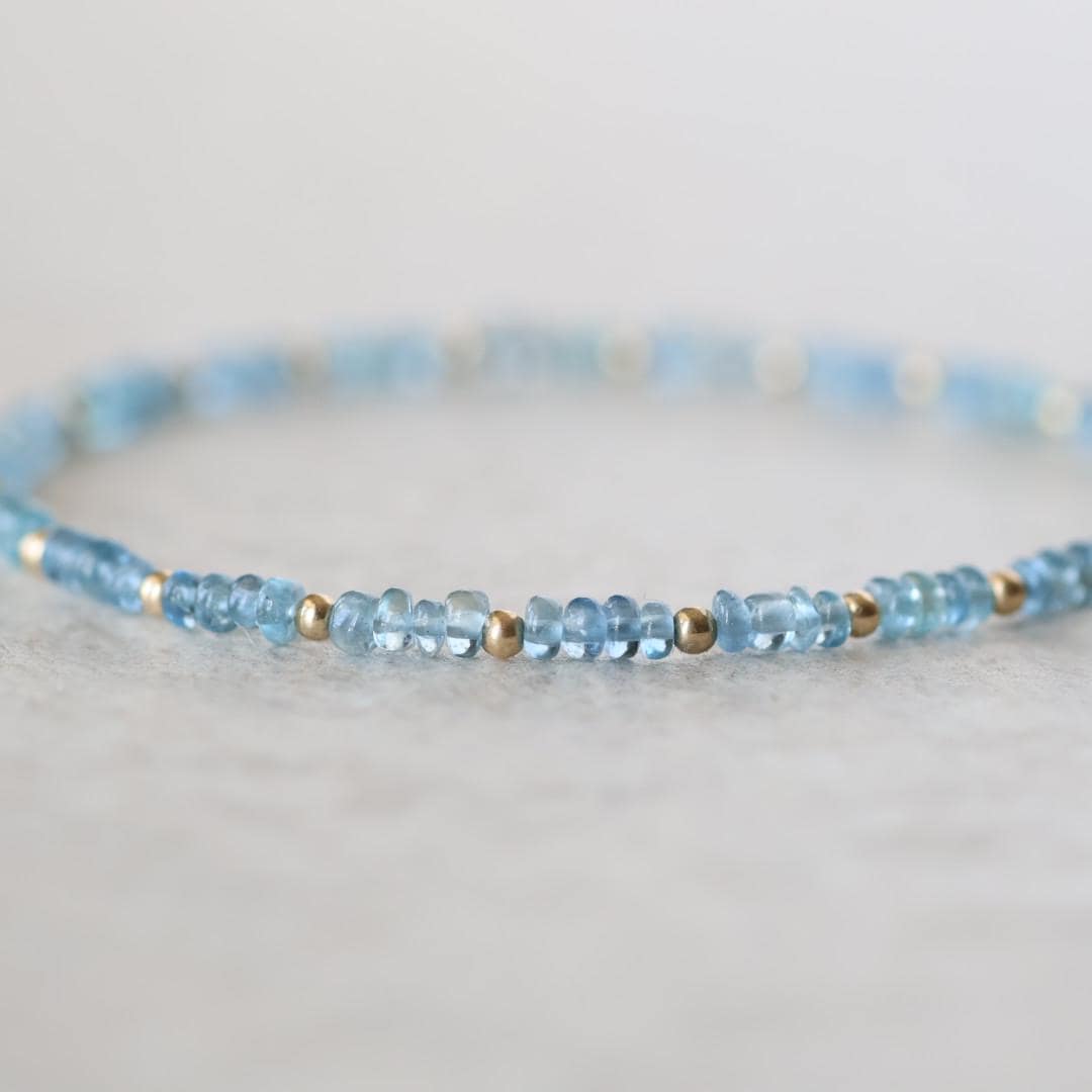 Tiny Aquamarine Bracelet Dainty Gemstone Beaded Bracelet Blue Crystal Jewelry Minimalist March Birthstone Birthday Gift Mom Wife Bridesmaids