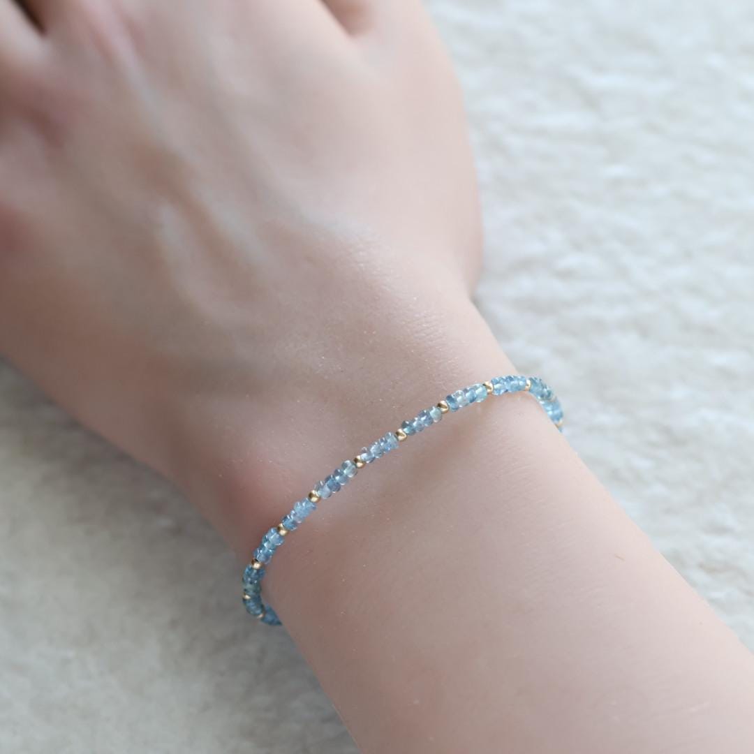 Tiny Aquamarine Bracelet Dainty Gemstone Beaded Bracelet Blue Crystal Jewelry Minimalist March Birthstone Birthday Gift Mom Wife Bridesmaids