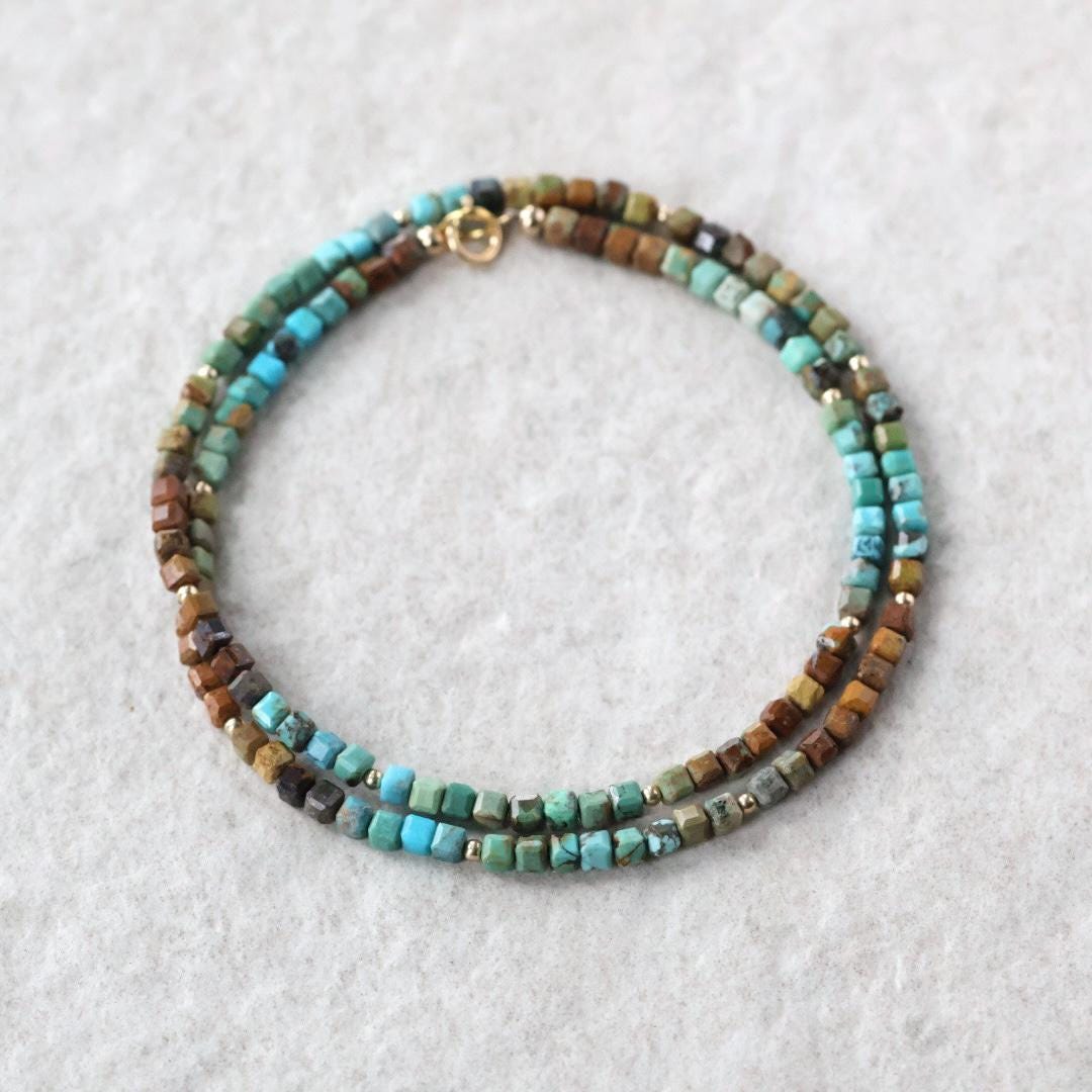 Dainty Arizona Turquoise Necklace Beaded Choker Layering Gemstone Crystal Necklace Minimalist Jewelry Gift December Birthstone Mom Wife Aunt