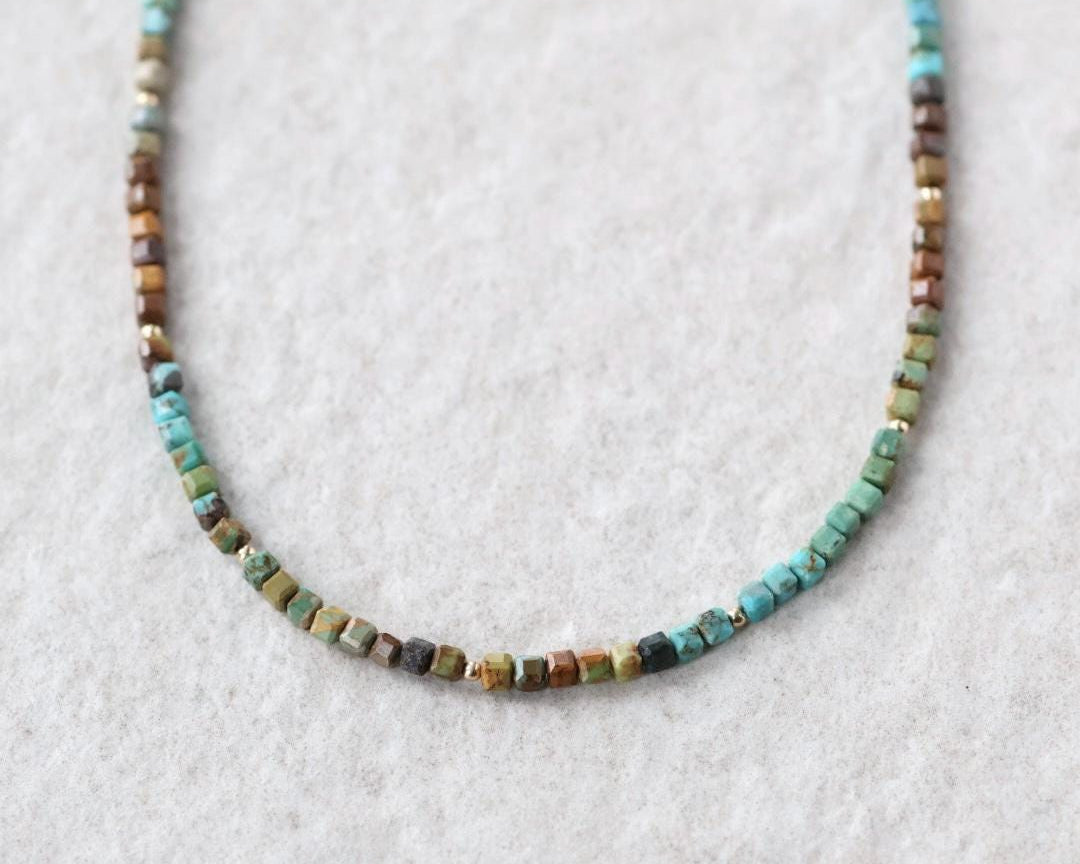 Dainty Arizona Turquoise Necklace Beaded Choker Layering Gemstone Crystal Necklace Minimalist Jewelry Gift December Birthstone Mom Wife Aunt