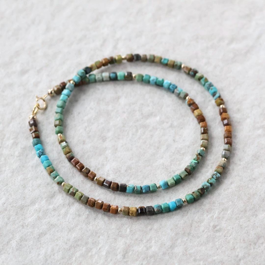 Dainty Arizona Turquoise Necklace Beaded Choker Layering Gemstone Crystal Necklace Minimalist Jewelry Gift December Birthstone Mom Wife Aunt