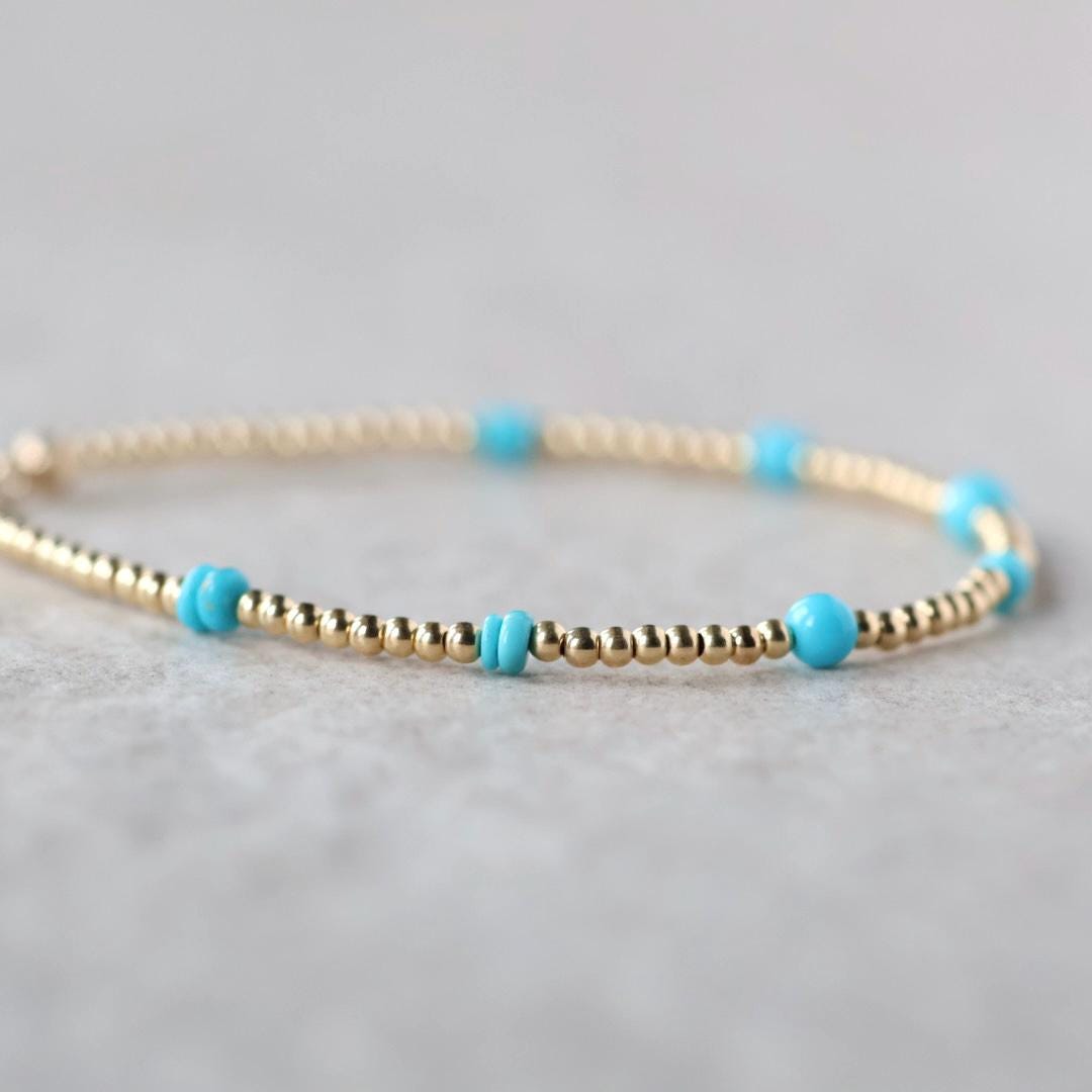 Sleeping Beauty Turquoise Bracelet Dainty Gold Filled Beads December Birthstone Minimalist Jewelry Silver Bracelet Birthday Gift Bride Wife