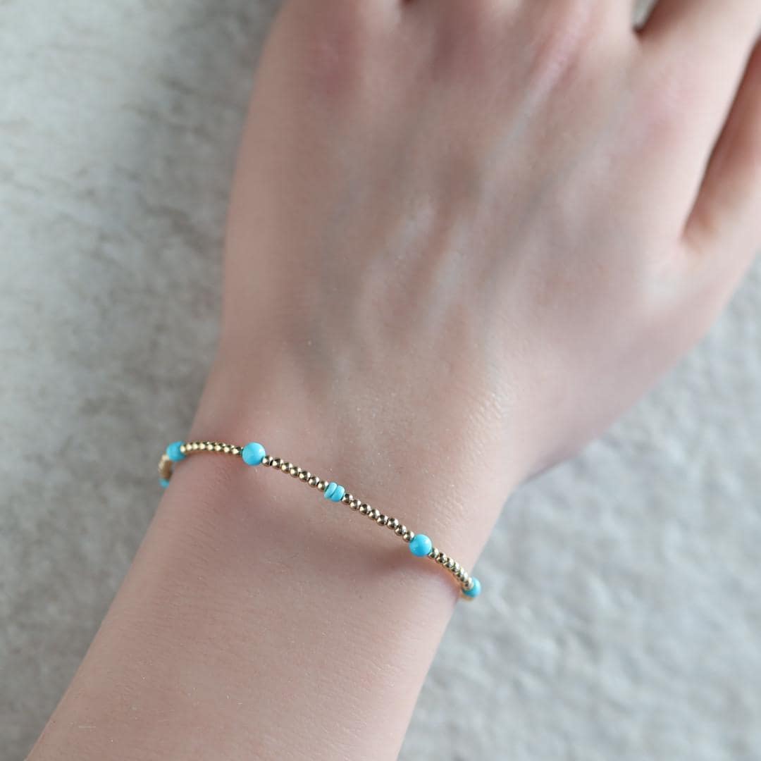 Sleeping Beauty Turquoise Bracelet Dainty Gold Filled Beads December Birthstone Minimalist Jewelry Silver Bracelet Birthday Gift Bride Wife